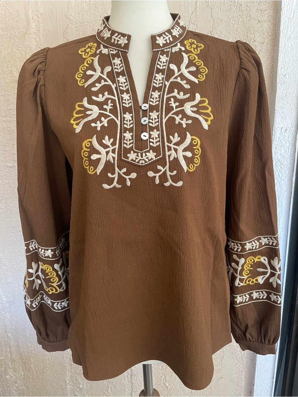 JODIFL Brown Tunic with Tan & Yellow Embroidery